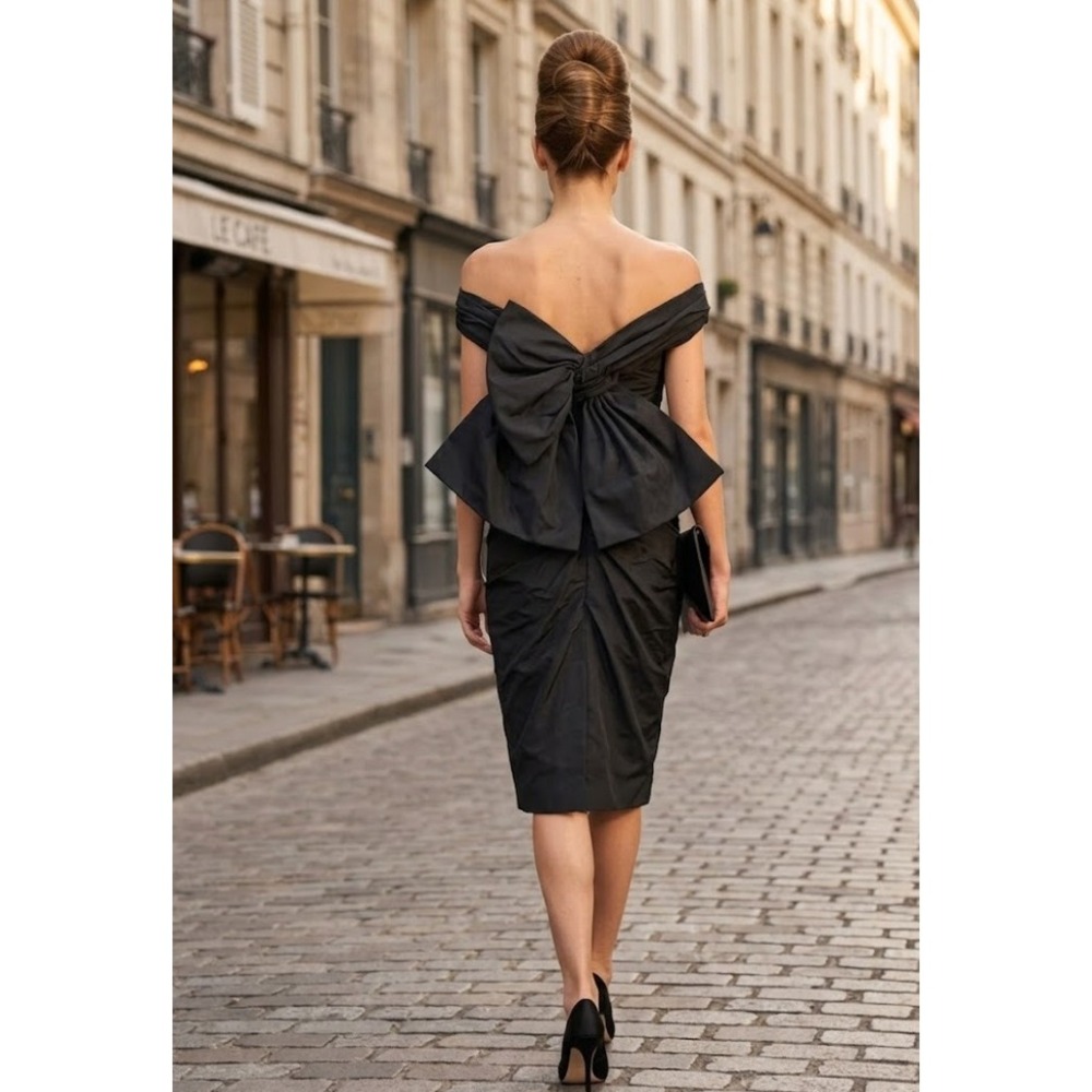 Chloe 2006 Phoebe Philo Silk Ruched Bow Accent Mini Dress‎ LBD FR 36 US 4